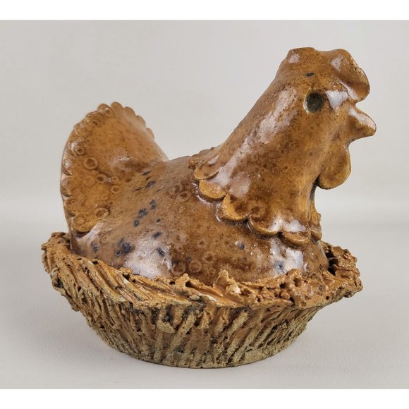 Primitive Nested Hen Art Pottery Coin Bank Artist Marked - Picture 1 of 13